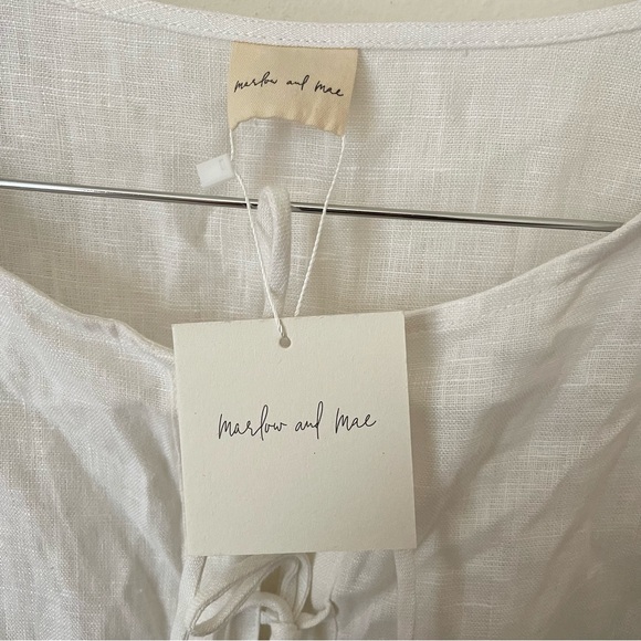 Marlow & Mae Markets Tie Puff Sleeve Linen Babydoll Mini Dress AU XXS US 0-2 NEW - Picture 8 of 10